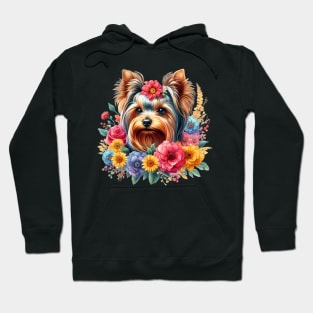 A yorkshire terrier with beautiful colorful flowers Hoodie